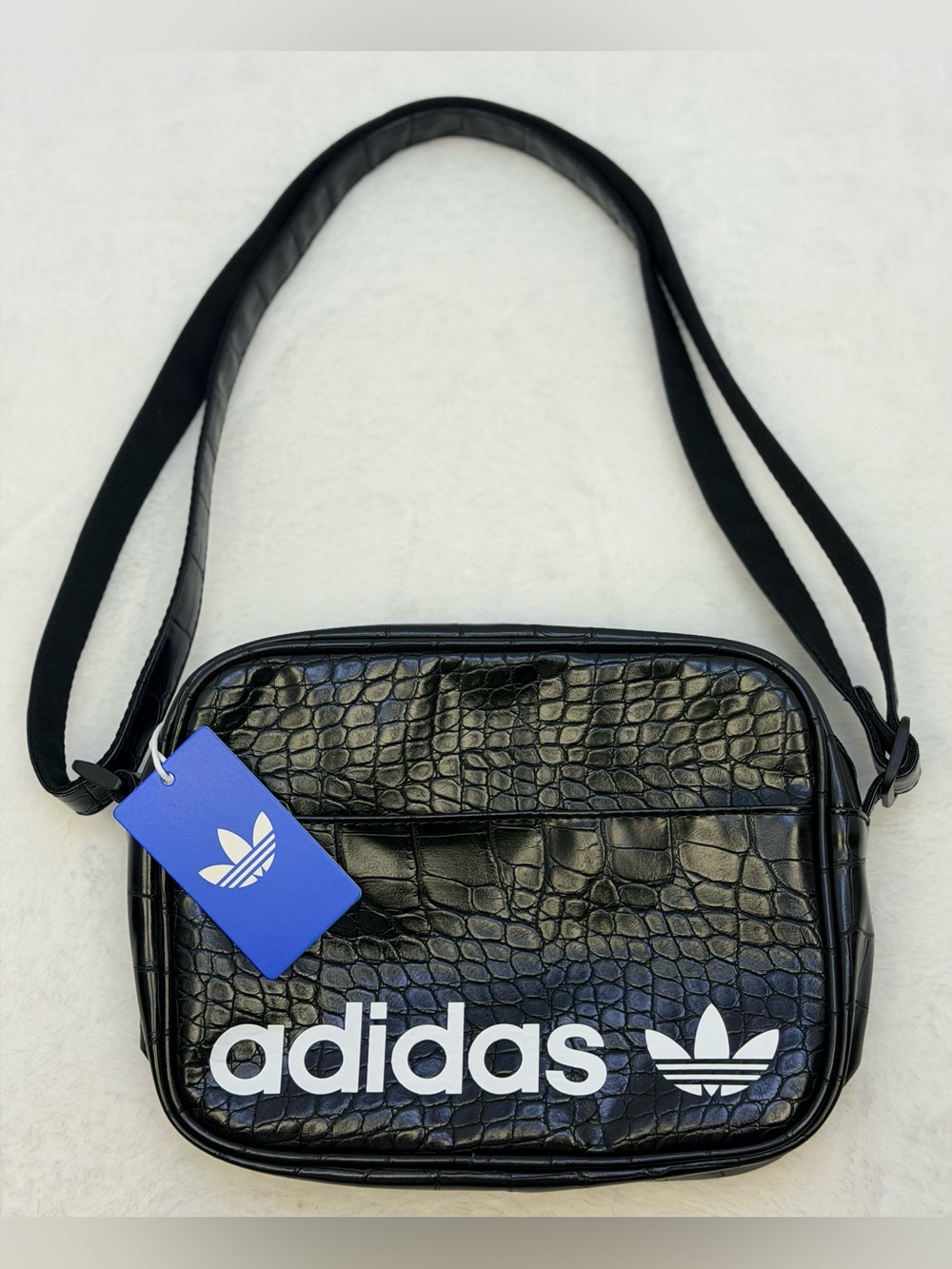 Adidas Originals Airliner Black Croc-Embossed Crossbody/Shoulder Bag